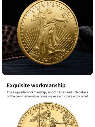 Пам'ятна, ювілейна позолочена монета, колекційна монета  "Статуя Свободи" США, 2021. Сувенірна монета