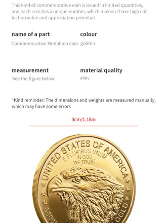 Пам'ятна, ювілейна позолочена монета, колекційна монета  "Статуя Свободи" США, 2021. Сувенірна монета