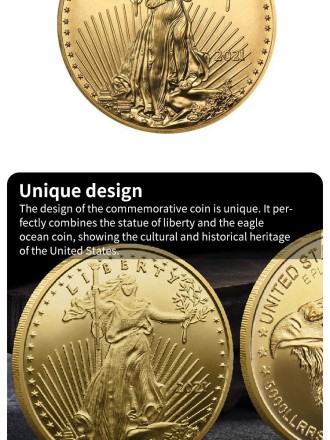 Пам'ятна, ювілейна позолочена монета, колекційна монета  "Статуя Свободи" США, 2021. Сувенірна монета