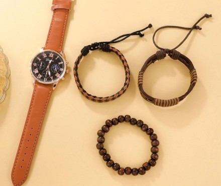 Модний подарунковий набір для чоловіків 4 в 1: розкішний чоловічий годинник "Geneva" і три шкіряні браслети