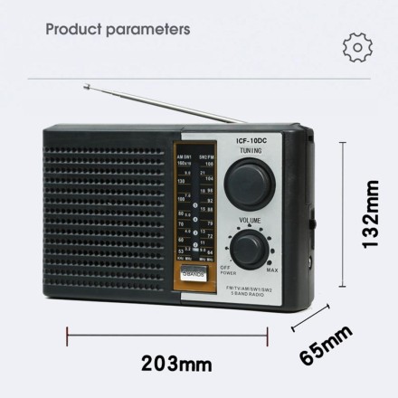 5 діапазонний радіоприймач.TV/FM/AM/SW World Receiver S5 Bands Radio. Sonikasi Model ICF-10DC
