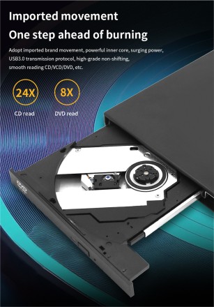 Зовнішній оптичний привод CD DVD Slim Drive DVD-USB Slim 2.0 24Х