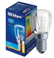 Лампа розжарювання для холодильників, 15 Вт, E14, 220-230В прозора (Iskra РП 230-15-Т S25 Е14 100°)