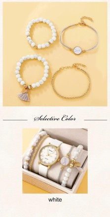 Подарунковий набір для жінок 6 в 1: розкішний годинник "Crown", браслет, сережки, кулон із ланцюжком, кільце