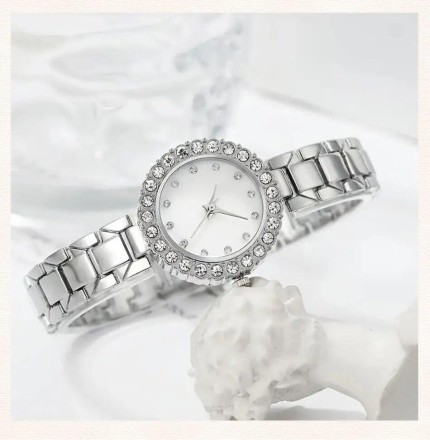 Подарунковий набір для жінок 6 в 1: розкішний годинник "Crown", браслет, сережки, кулон із ланцюжком, кільце