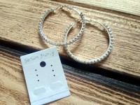 Жіночі сережки-кільця з кристалами, сріблястого кольору (стрази)