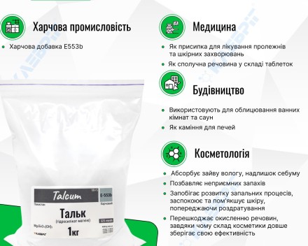 Тальк пудра найвищого очищення, 1 кг. Пакистан. Сертифікат якості.