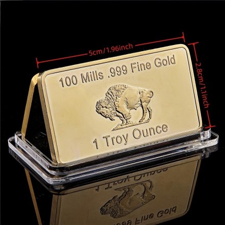 Сувенірний слиток "Буйвол", "American Buffalo Troy Ounce" 1 OZ Fine Gold, позолочений сувенірний колекційни