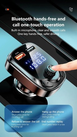 FM трансмітер F55, MP3 Player, Автомобільна швидка зарядка, 4,8 А QС 3.0  2USB Bluetooth 5.0