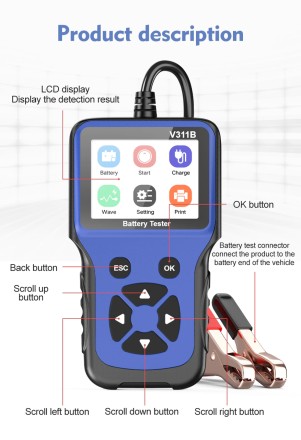 Професійний тестер для АКБ і генератора аналізатор V311B, кольоровий екран, меню російською