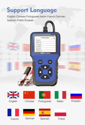 Професійний тестер для АКБ і генератора аналізатор V311B, кольоровий екран, меню російською