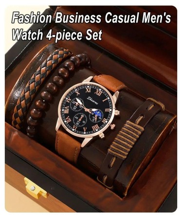 Модний подарунковий набір для чоловіків 4 в 1: розкішний чоловічий годинник "Relogio III Masculino" і три шкіряні браслет