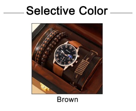 Модний подарунковий набір для чоловіків 4 в 1: розкішний чоловічий годинник "Relogio III Masculino" і три шкіряні браслет