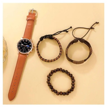 Модний подарунковий набір для чоловіків 4 в 1: розкішний чоловічий годинник "Relogio III Masculino" і три шкіряні браслет