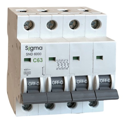 Автоматичний вимикач Sigma SND 4500, C63, 4P, 63A, на DIN-рейку, Туреччина