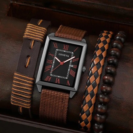 Модний подарунковий набір для чоловіків 4 в 1: розкішний чоловічий годинник "Relogio Masculino" і три шкіряні браслети
