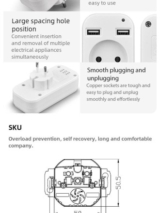 Розетка євро, подвійна, 2 USB-порти, LED-індикатор, 10 А 220 V/USB 2.1 А
