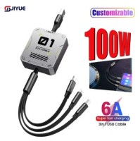 Швидкий зарядний пристрій 3 в 1 висувний телефонний кабель із трьома стандартами 100 Вт 6 А