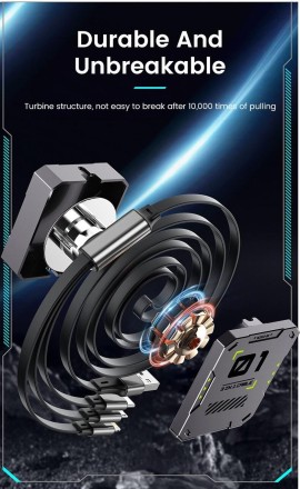 Швидкий зарядний пристрій 3 в 1 висувний телефонний кабель із трьома стандартами 100 Вт 6 А