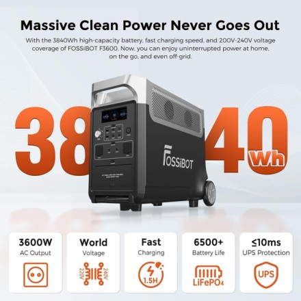 Електростанція портативна  FOSSiBOT 3600 Pro BMS захист. LiFePO4, Lithium Iron Phosphate Battery. 10 років рабо
