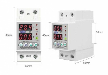 Реле захисту напруги мережі. Обмежувач струму. TOMZN TOVPD1-40-EC на DIN