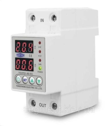 Реле захисту напруги мережі. Обмежувач струму. TOMZN TOVPD1-40-EC на DIN