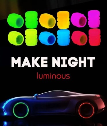 Захисні ковпачки на ніпелях, флуоресцентний світний ефект (на колеса). Комплект 4 шт. Зелені, сині, кра