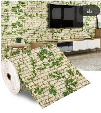 Самоклейна декоративна 3D панель, шпалери під цеглу  з плющем 700x1000x2мм. Колекція: ландшафти