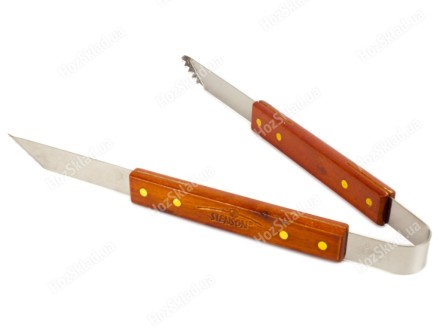 Щипці для гриля, мангала, барбекю Grill tongs Big BBQ, дерев'яні ручки на латунних заклепках, неіржавка сталь, 37