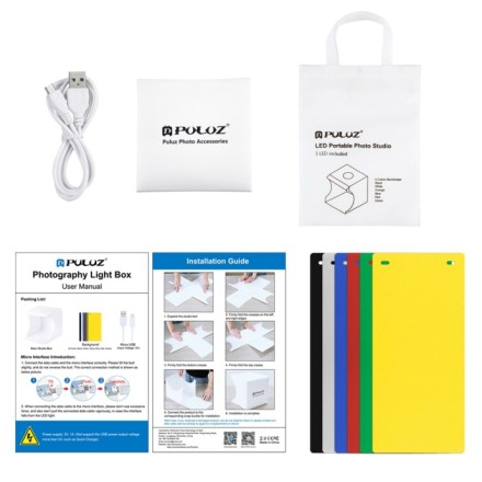 Лайткуб (фотобокс, фотокуб, софтбокс) Puluz PU5022 2 LED-панель (24 х 23 х 22 см). Фотостудія. 6 фонів + 2LED