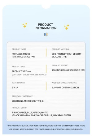 Портативний мобільний вентилятор 2 в 1 в роз'єм Micro USB і Type C (mini fan for Android)