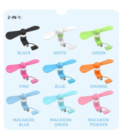 Портативний мобільний вентилятор 2 в 1 в роз'єм Micro USB і Type C (mini fan for Android)