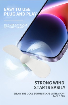 Портативний мобільний вентилятор 2 в 1 в роз'єм Micro USB і Type C (mini fan for Android)