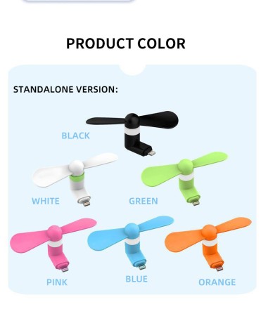 Портативний мобільний вентилятор 2 в 1 в роз'єм Micro USB і Type C (mini fan for Android)