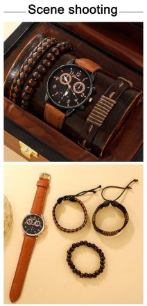 Модний подарунковий набір для чоловіків 4 в 1: розкішний чоловічий годинник "Relogio II Masculino" і три шкіряні браслети