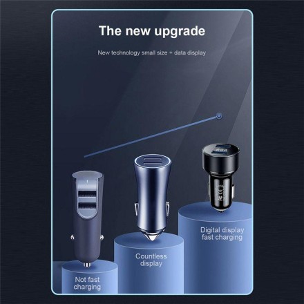 Автомобільна швидка зарядка в прикурювач із вольтметром, 40W 4,8 А, 5V, 2 порти