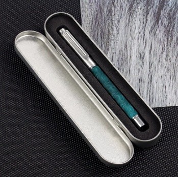 Професійна перова ручка Grand Boss Stainless, закрите перо позолота  22К, преміумкласу з футляром.