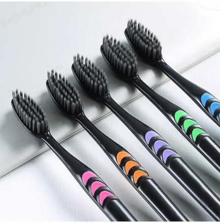 Зубна щітка з бамбукового вугілля, середня м'яка, дерев'яна ручка, набір 10 шт.