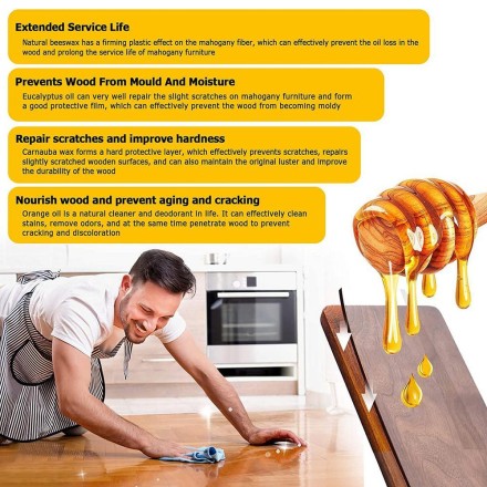 Поліроль воскова для меблів Beewax бджолиний віск, для відновлення зовнішнього вигляду дерева, 80g