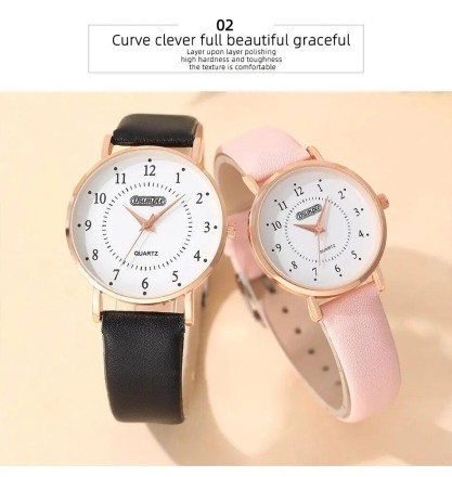 Модний набір для закоханих 2 в 1:  розкішний чоловічий та жіночий годинник, Black Pink 2