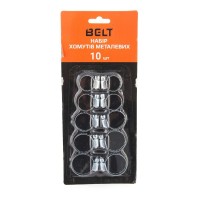 Набір металевих хомутів, черв'ячних "BELT" 10 штук на блістері. Неіржавка сталь