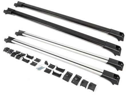 Поперечины на Volkswagen ID6 (c 2021-2024) Flybar Aero V1. На рейлінгу з просвітом. Аеро. Чорні/Сірі.