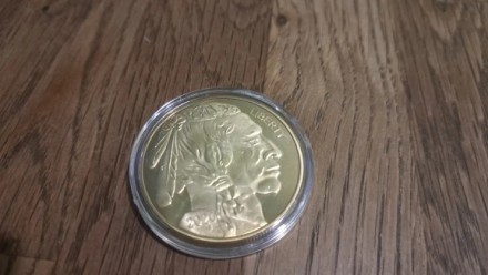 Пам'ятна, ювілейна позолочена монета, колекційна монета "Індеець" США, 2024. American Indian Buffalo