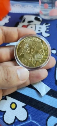 Пам'ятна, ювілейна позолочена монета, колекційна монета "Індеець" США, 2024. American Indian Buffalo
