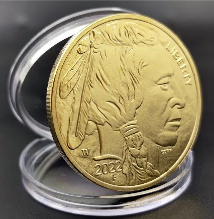 Пам'ятна, ювілейна позолочена монета, колекційна монета "Індеець" США, 2024. American Indian Buffalo