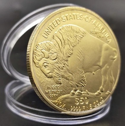 Пам'ятна, ювілейна позолочена монета, колекційна монета "Індеець" США, 2024. American Indian Buffalo