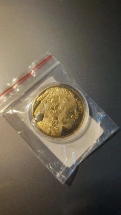 Пам'ятна, ювілейна позолочена монета, колекційна монета "Індеець" США, 2024. American Indian Buffalo