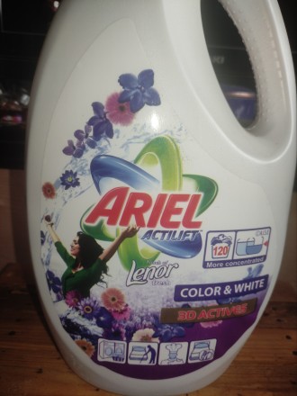 Гель для прання Ariel Actilift Color&White+Lenor 3D Actives універсальний. Procter & Gamble, 120 прань. 6 л