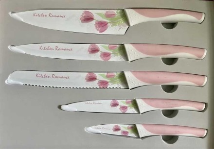 Набір ножів керамічних, мармурових "Martex", Pink Dream, 6 предметів, подарункове паковання. KRAUFF