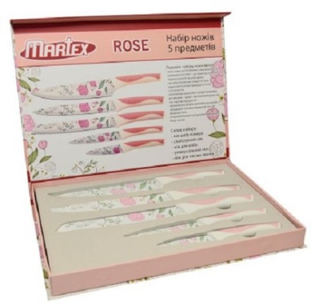 Набір ножів керамічних, мармурових "Martex", Pink Dream, 6 предметів, подарункове паковання. KRAUFF